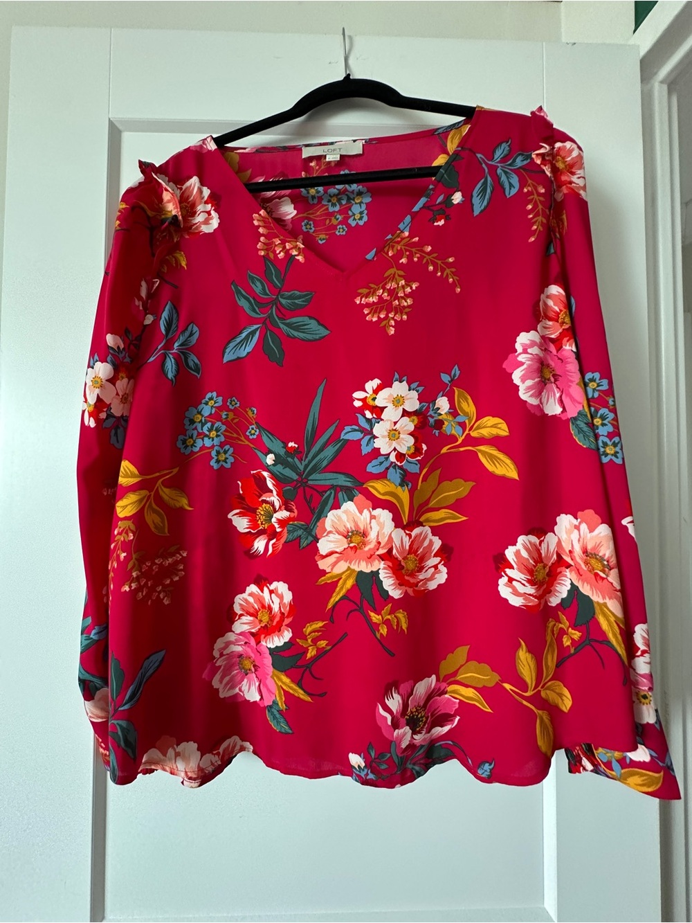 LOFT Hot Pink Floral V-Neck Blouse